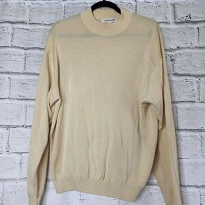 PRONTO UOMO Jumper Men's Medium Silk Blend Knitted Crew Neck Pullover Beige